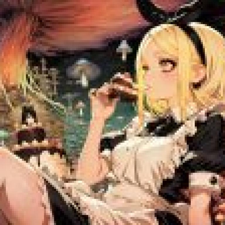 Alice s Dinner，Anime woman eating cake.
