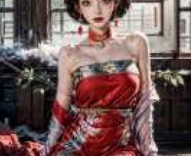 Daji，Creation of the Gods，a woman in red dress sitting on ledge.