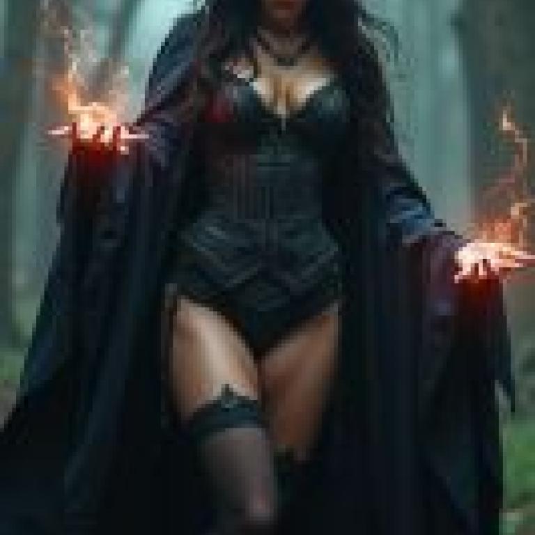 dark witch，身穿黑色女巫服裝的女子。