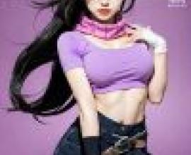 Tachibana Senran Kagura，A magazine with a purple shirt and skirt has the word Mastro on it.
