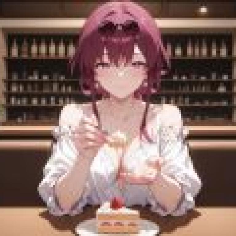 kafka honkai star rail，A girl with pink hair eating cake.