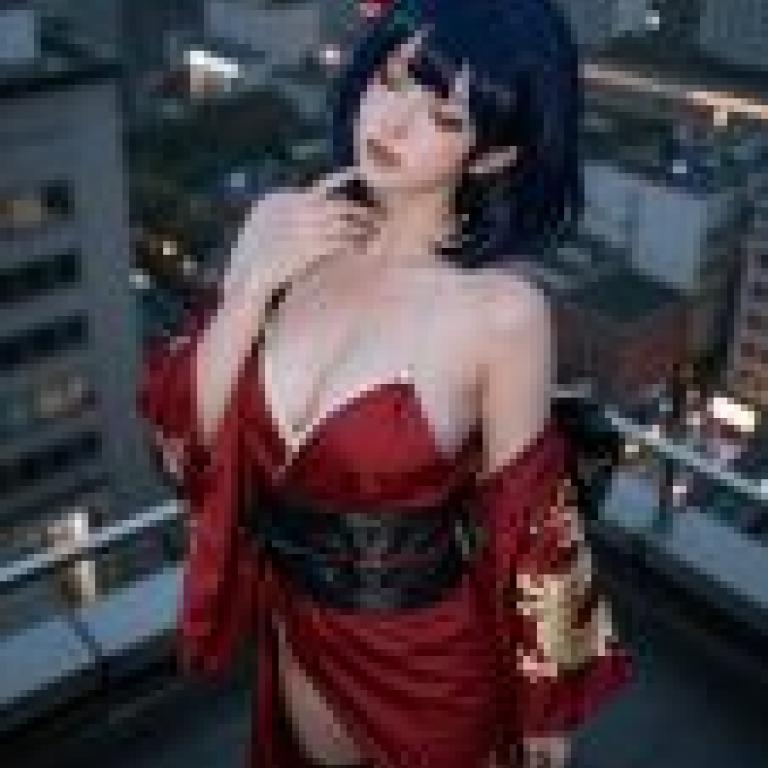 紅和服魅影，一位藍髮女子，身穿紅黑相間的東方服飾。