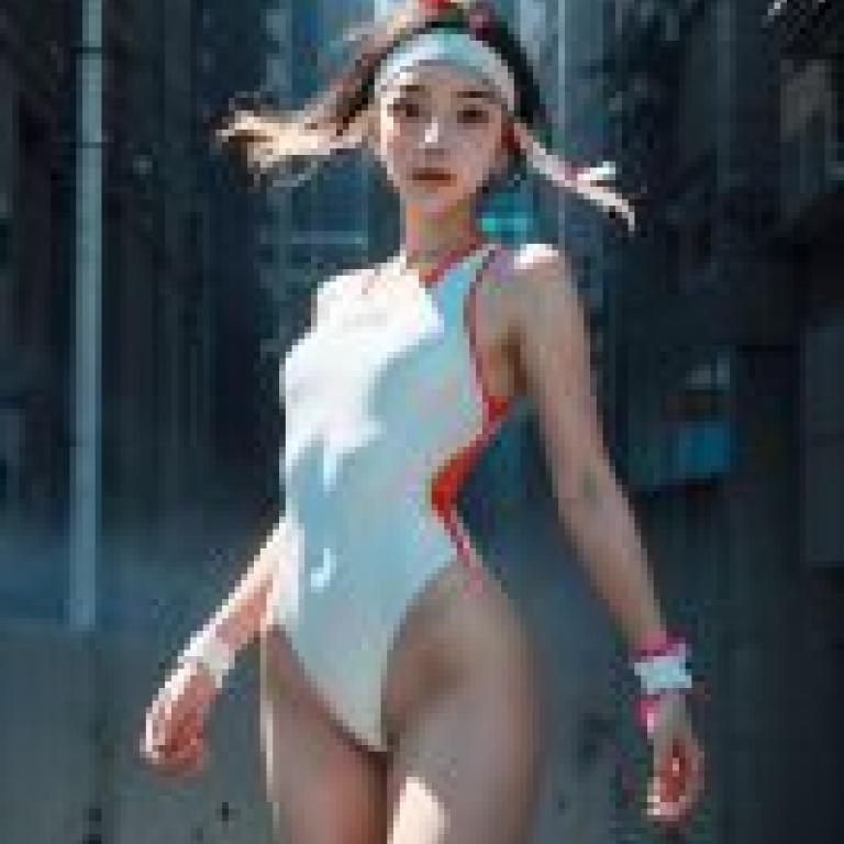 city swimming，A woman in a leotard.