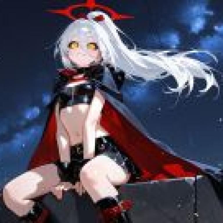 小惡魔女孩，一個穿著紅色斗篷、有著黃色眼睛的女孩坐在牆上。