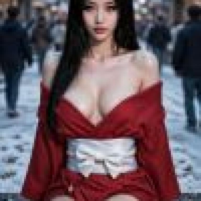 日本和服，身穿紅色洋裝並繫上蝴蝶結的女子。