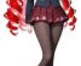 Cute girl，A red haired anime character wearing a school girl uniform.