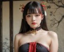 性感中國女孩，身穿黑色洋裝的亞洲女孩。