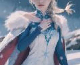 Elsa de Frozen，A girl with her arm bent and wearing a blue dress.