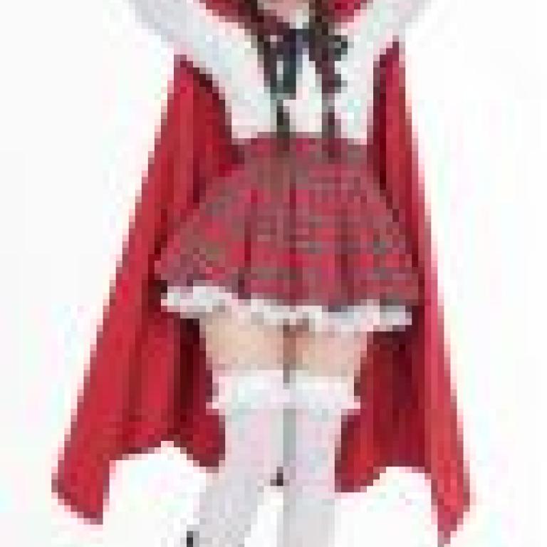girls，Girl in red cape and plaid skirt.