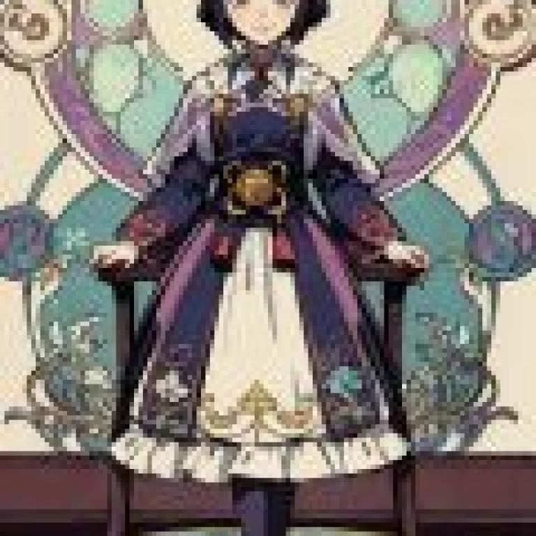 Yunjin，Genshin Impact，身穿藍色洋裝、頭戴蝴蝶結的女孩。