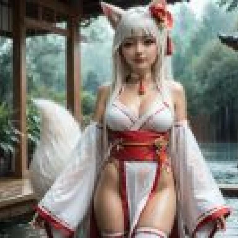 狐狸巫女，這位女士穿著紅白相間的衣服。