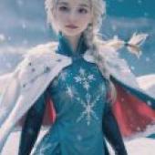Elsa de Frozen，A woman in blue with snowflakes on her clothes.