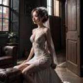 A Dark Wedding，Bride in white dress and veil.