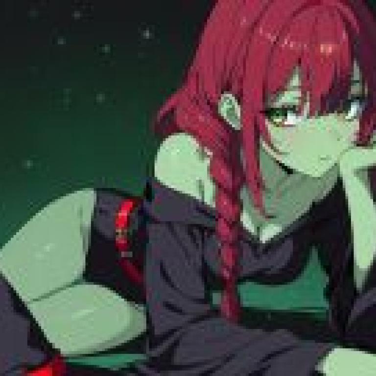 Abyss Witch，Anime girl with red hair and black clothing.