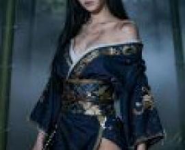 Ancient Japanese female assassin，A woman in a kimono is holding a sword.