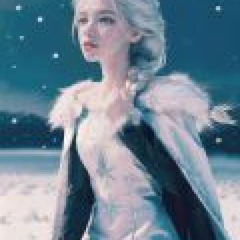 《冰雪奇緣》中的艾莎，雪地裡的金髮女孩。