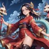 dragon girl，一個長著犄角、手持骷髏的巫師。