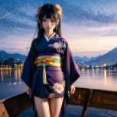Live anime， hell girl， Yan Moai， kimono， lake and mountains， night dreams