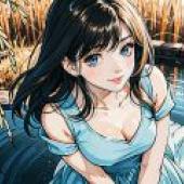 青梅竹馬，女孩穿著藍色洋裝。