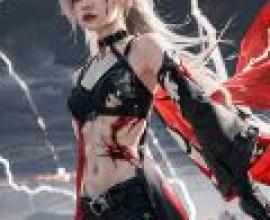 Acheron， Honkai Star Rail，Gothic girl with lightning in the background.