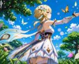 Genshin Impact，Girl in white dress with butterfly wings.