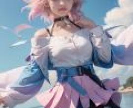 3月7日 星軌，粉髮女子穿著粉藍色洋裝。