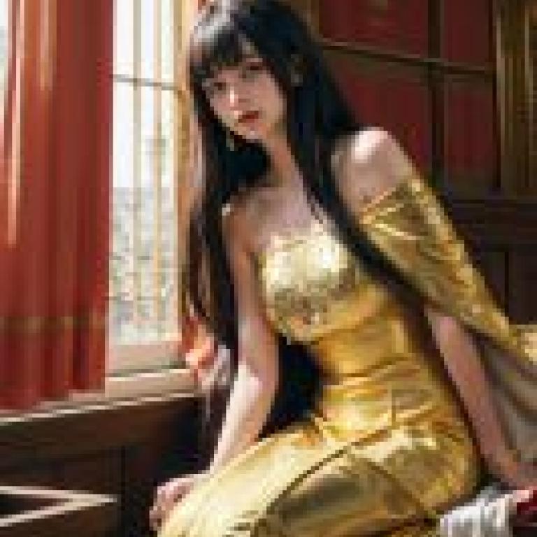 Barbara Feldon 1960s，A woman sitting in front of a window wearing a gold dress.