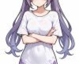 anime girls，Purple haired girl in white with purple flowers on dress and flower crown.