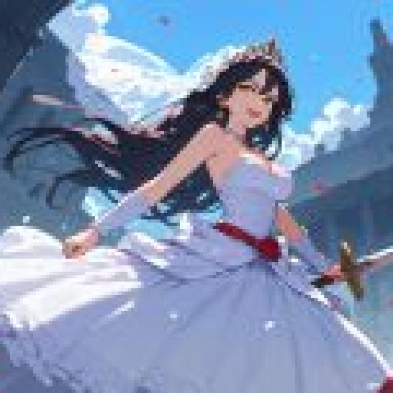 戰鬥新娘，身穿白色長袍的動漫公主頭戴王冠，手持寶劍。