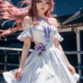 Cyrene honkai star rail，A girl in a white dress with long pink hair.