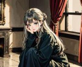 The beauty in the sad castle，A girl sits in front of a fireplace.