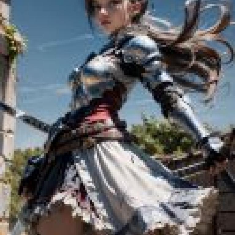 女武士，女孩在玩劍術遊戲。