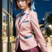 Mobile wallpaper， Sora Takanashi， Sora Takanashi， Realistic， A young woman in a pink school uniform stands in front holding hands.