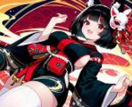 山城碧藍航線，黑髮紅蝴蝶結動漫女孩。