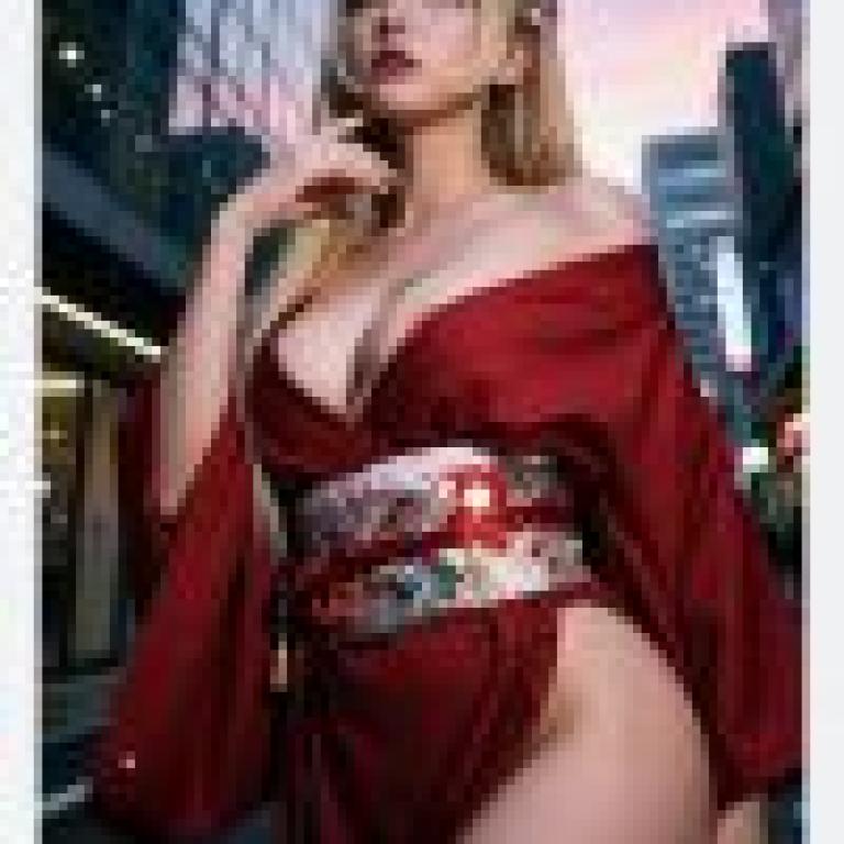 和服，一位身穿紅色和服的模特兒。
