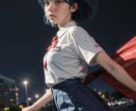 Yuu Super Real MahjongGirl wearing blue skirt.