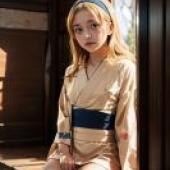 Aleksandra Pokryshkin Brave WitchesLittle girl wearing kimono sitting down on a bench.