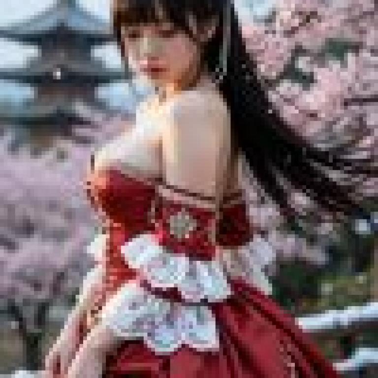 Beautiful photographer，A woman in red is standing and looking to the right.