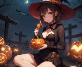 萬聖節南瓜女孩：一位女士在萬聖節場景中手捧南瓜。