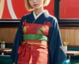 Chisato Nishikigi Lycoris Recoil，A woman with blonde hair wearing traditional Japanese clothing