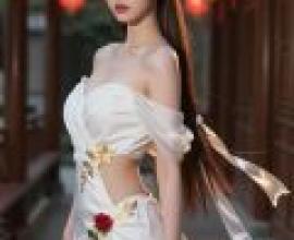 z image test，A model girl wearing white dress and red flower.