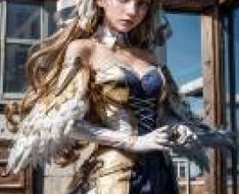 Mobile wallpaper， Cloche Leythal Pastalia Ar Tonelico Magic Tower Continent 2， realistic， girl in a costume with wings.