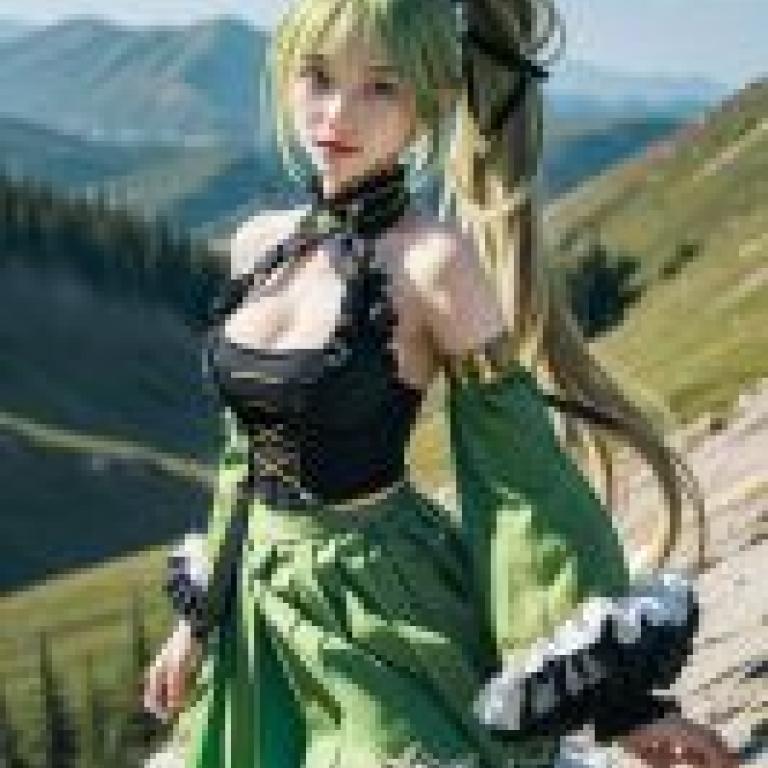 Rena Wind Sneaker Grand Archer ELSWORDA woman with a green ponytail and a yellow outfit is posing for the camera.