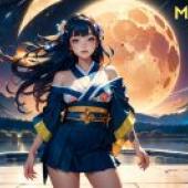 電腦桌布，和服美女，動漫，滿月前的和服女神