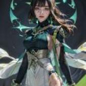 Nefer Genshin Impact，Female anime character in black and green dress.