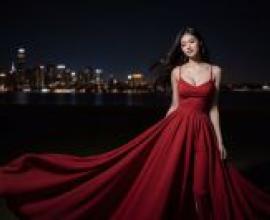 紅裙子：一位身穿紅色裙子的女士。