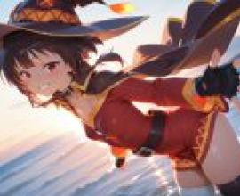 Konosuba God s Blessing on This Wonder World Megumin，一個穿著海盜服裝的女孩。