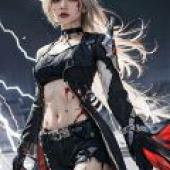 Acheron， Honkai Star Rail，Gamer chick with sword in right hand.