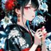 女孩們，一位女士手捧兩朵花。