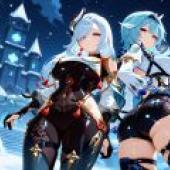 eula shenhe genshin impact，Blue hair on a woman.